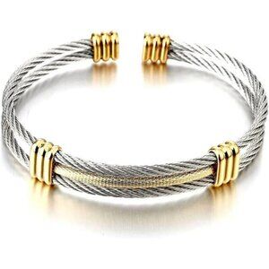 Stainless Steel Twisted Cable Cuff – Adjustable Bracelet for Men & Women